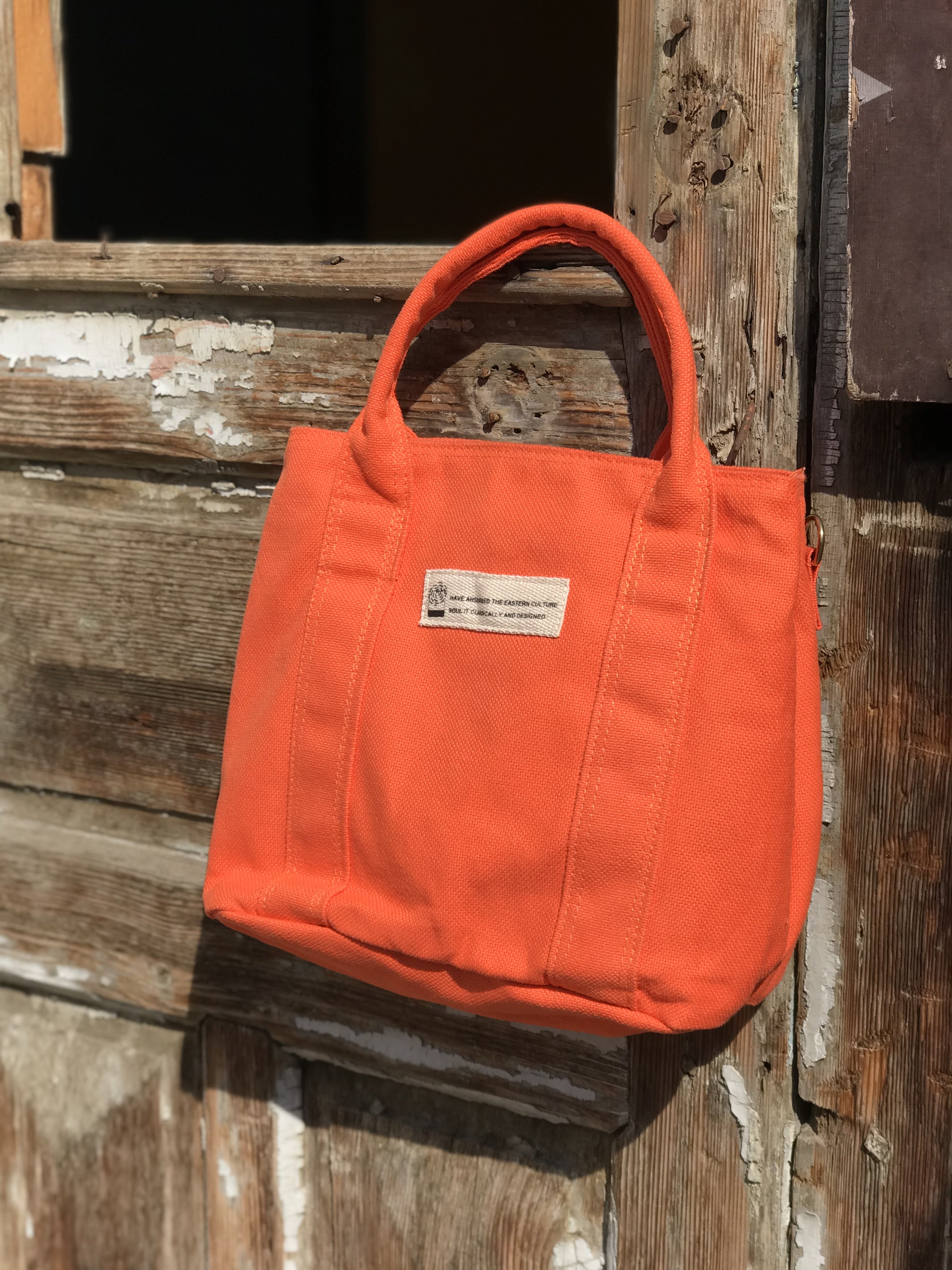 Çift Gözlü Organik Kanvas Kumaş Çanta Turuncu