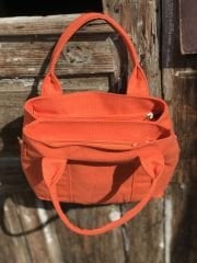 Çift Gözlü Organik Kanvas Kumaş Çanta Turuncu