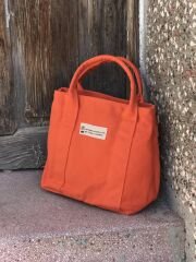 Çift Gözlü Organik Kanvas Kumaş Çanta Turuncu