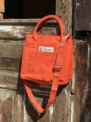 Çift Gözlü Organik Kanvas Kumaş Çanta Turuncu