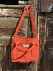 Çift Gözlü Organik Kanvas Kumaş Çanta Turuncu