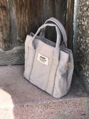 Çift Gözlü Organik Kanvas Kumaş Çanta Gri