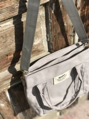 Çift Gözlü Organik Kanvas Kumaş Çanta Gri