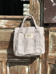 Çift Gözlü Organik Kanvas Kumaş Çanta Gri