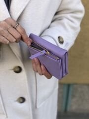 Yumuşak Deri Kadın Cüzdanı Lila