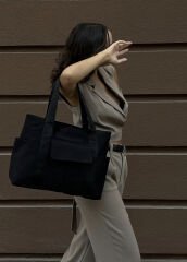 Önü Cepli Tote Çanta Siyah