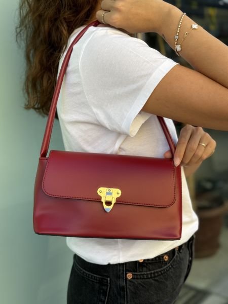 Buenos Tokalı Bordo Baget Çanta