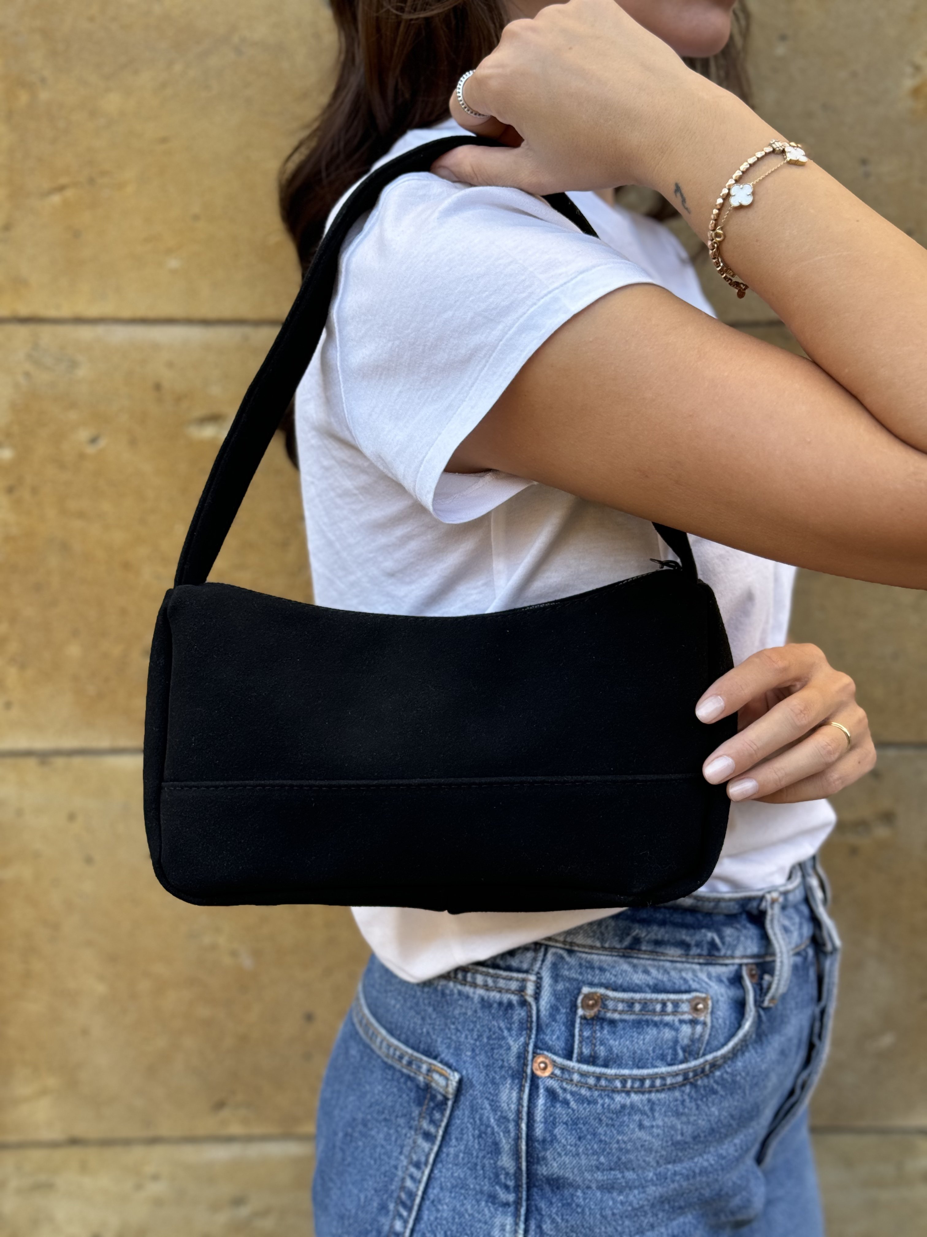 Prag Süet Baget Çanta Siyah