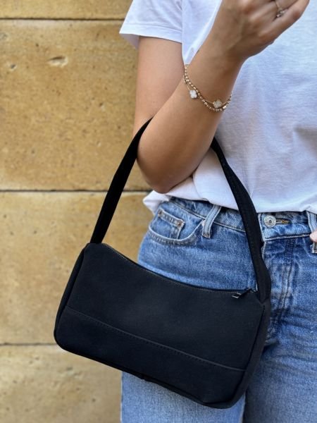 Prag Süet Baget Çanta Siyah