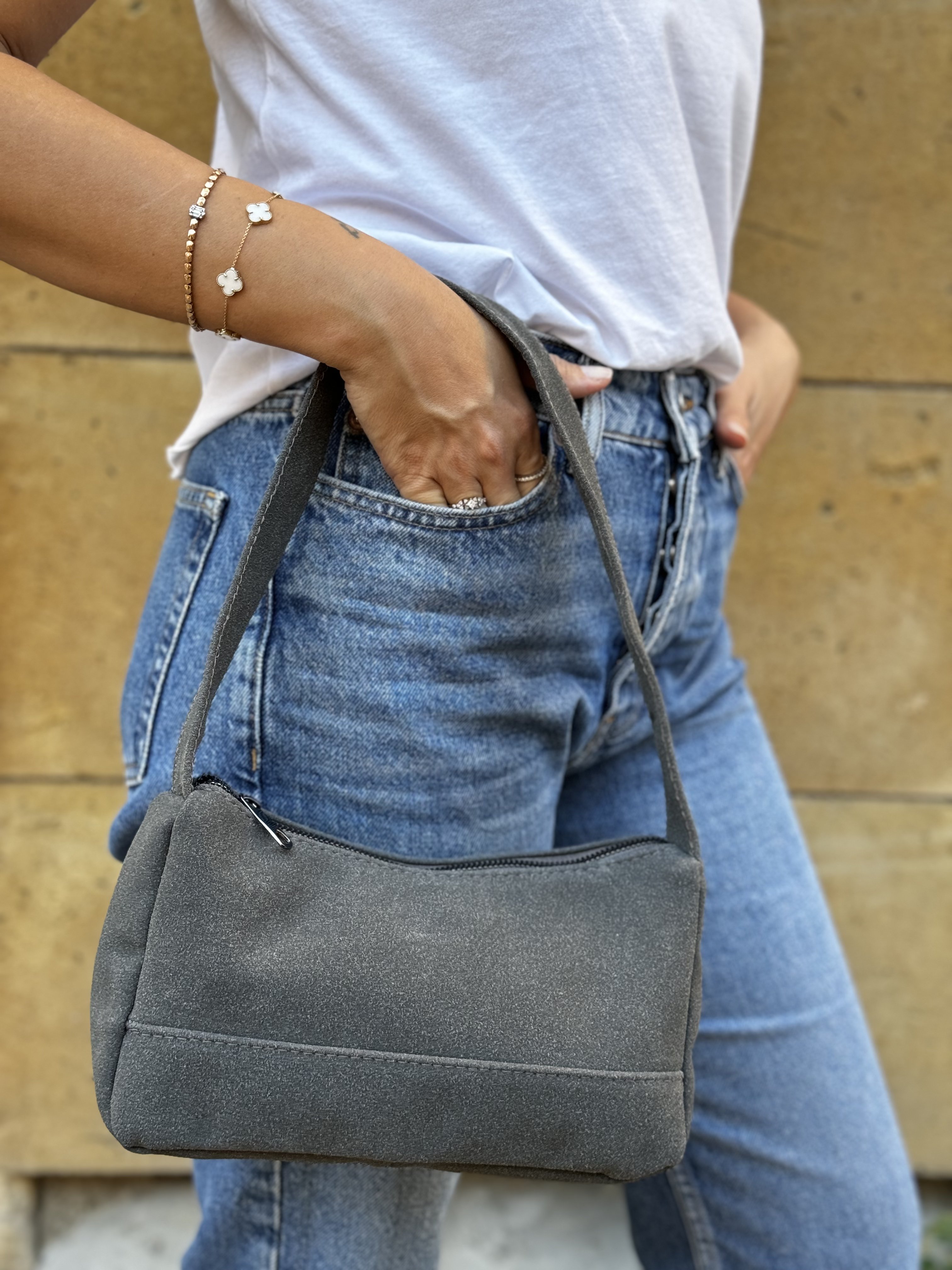 Prag Süet Baget Çanta Gri