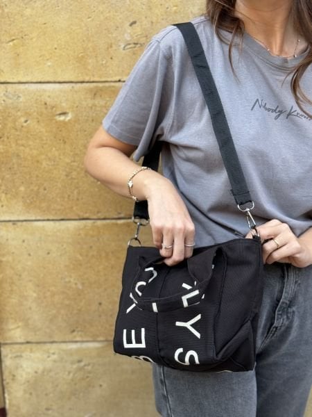 Organik Kanvas Kumaş Çapraz Çanta Siyah