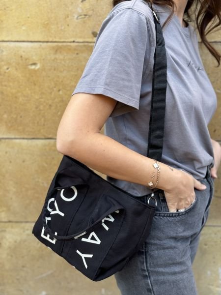 Organik Kanvas Kumaş Çapraz Çanta Siyah