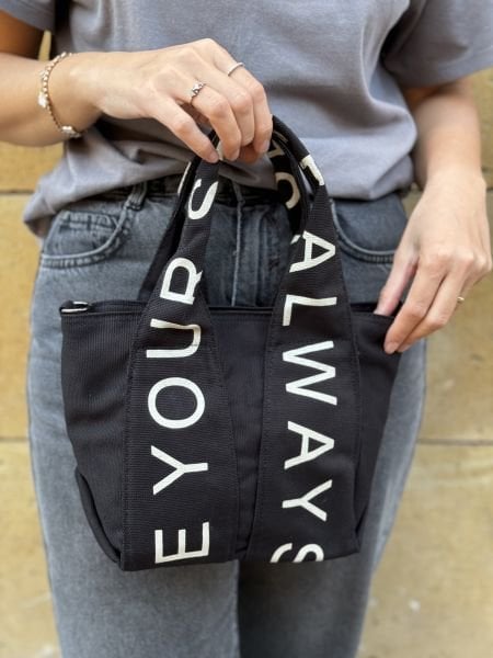 Organik Kanvas Kumaş Çapraz Çanta Siyah