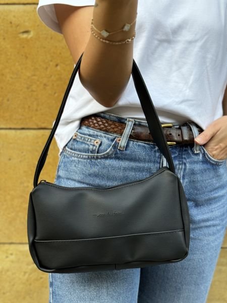 Prag Deri Baget Çanta Siyah