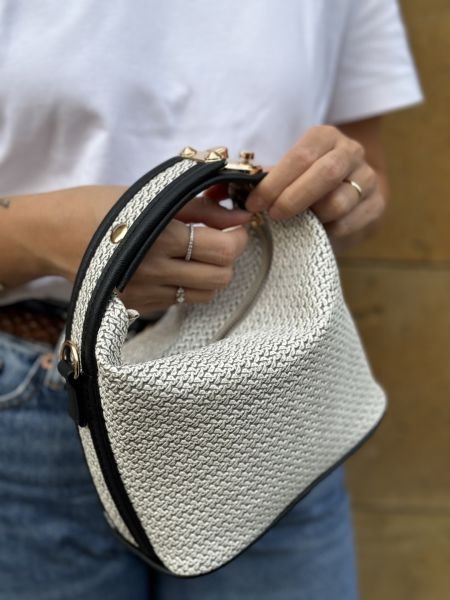 Roma Hasır Görünümlü Taş Rengi El Ve Omuz Çantası