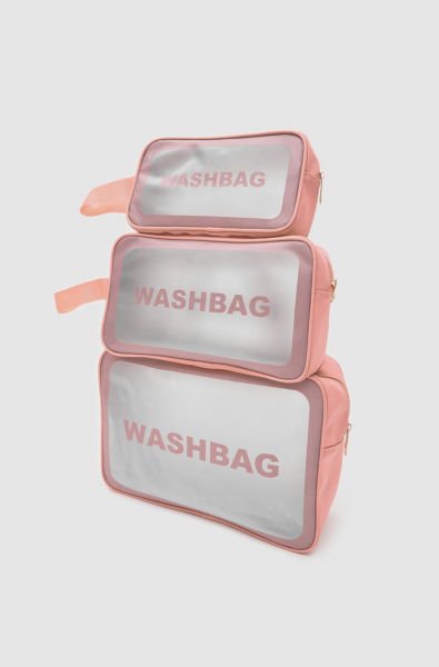 Wash Bag Su Geçirmez 3’lü Kozmetik Çantası Pembe
