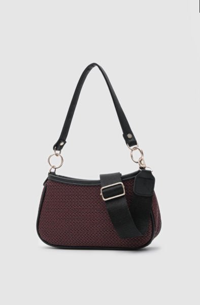 Hasır Görünümlü Bordo Baget Çanta