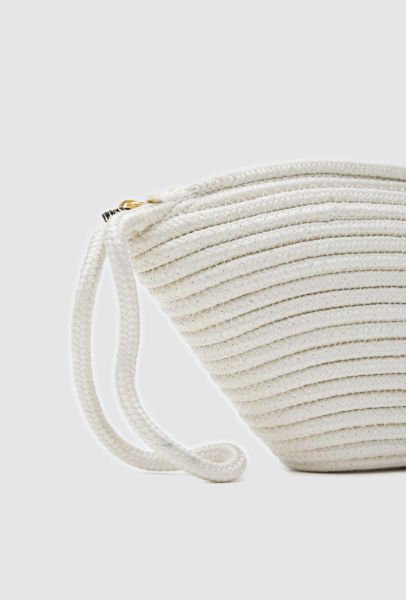 İbiza Krem Handmade Hasır Clutch Çanta