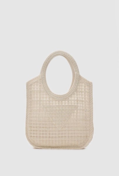Santorini Krem Handmade Makrome Tote Çanta