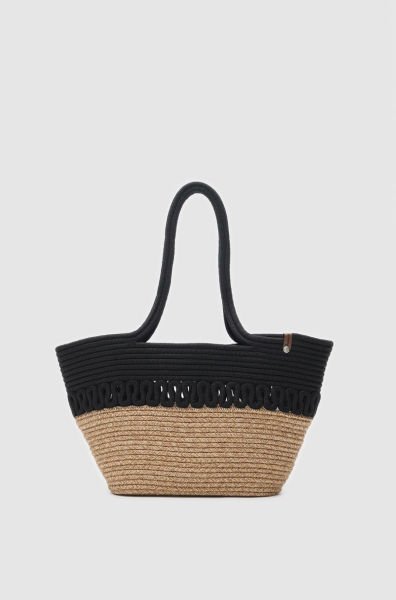 Cocos Siyah Handmade Hasır Omuz Çantası