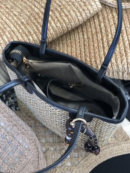 Mia Hasır Omuz Çantası Siyah