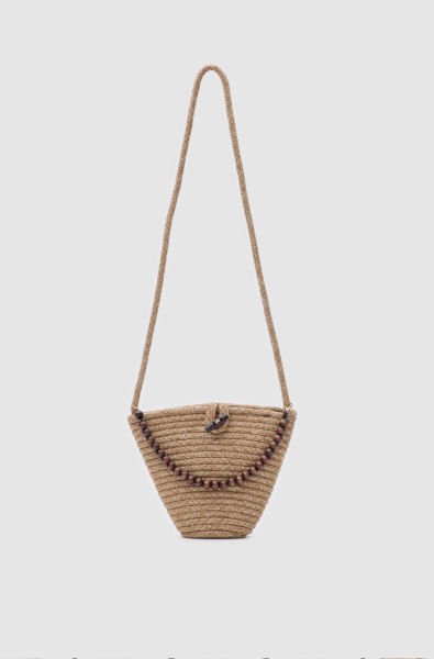 Boncuk Detaylı Hasır Çapraz Çanta