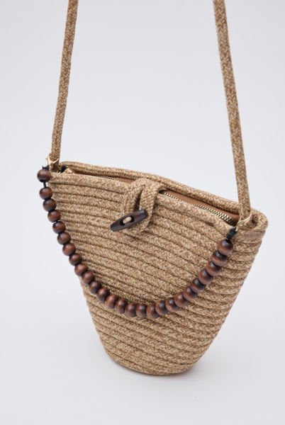 Boncuk Detaylı Hasır Çapraz Çanta