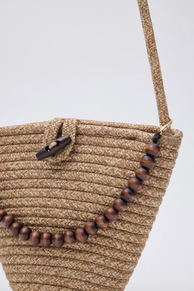 Boncuk Detaylı Hasır Çapraz Çanta