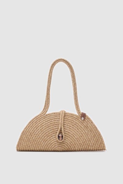 Jimy Vizon Düğmeli Handmade Hasır Omuz Çantası