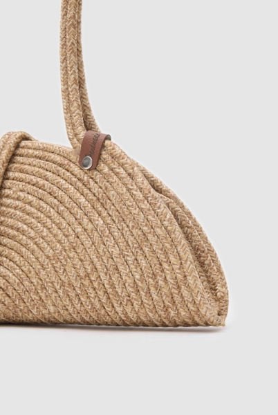 Jimy Vizon Düğmeli Handmade Hasır Omuz Çantası