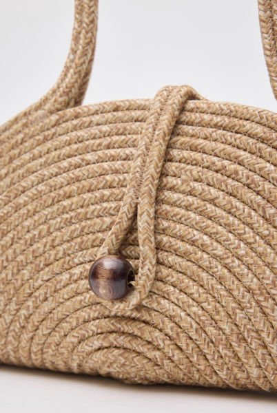 Jimy Vizon Düğmeli Handmade Hasır Omuz Çantası