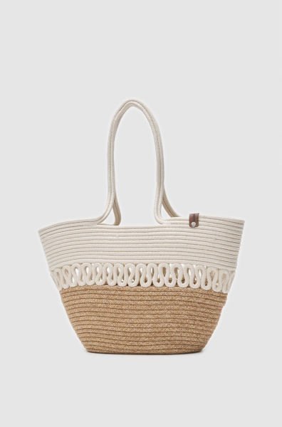 Cocos Krem Handmade Hasır Omuz Çantası