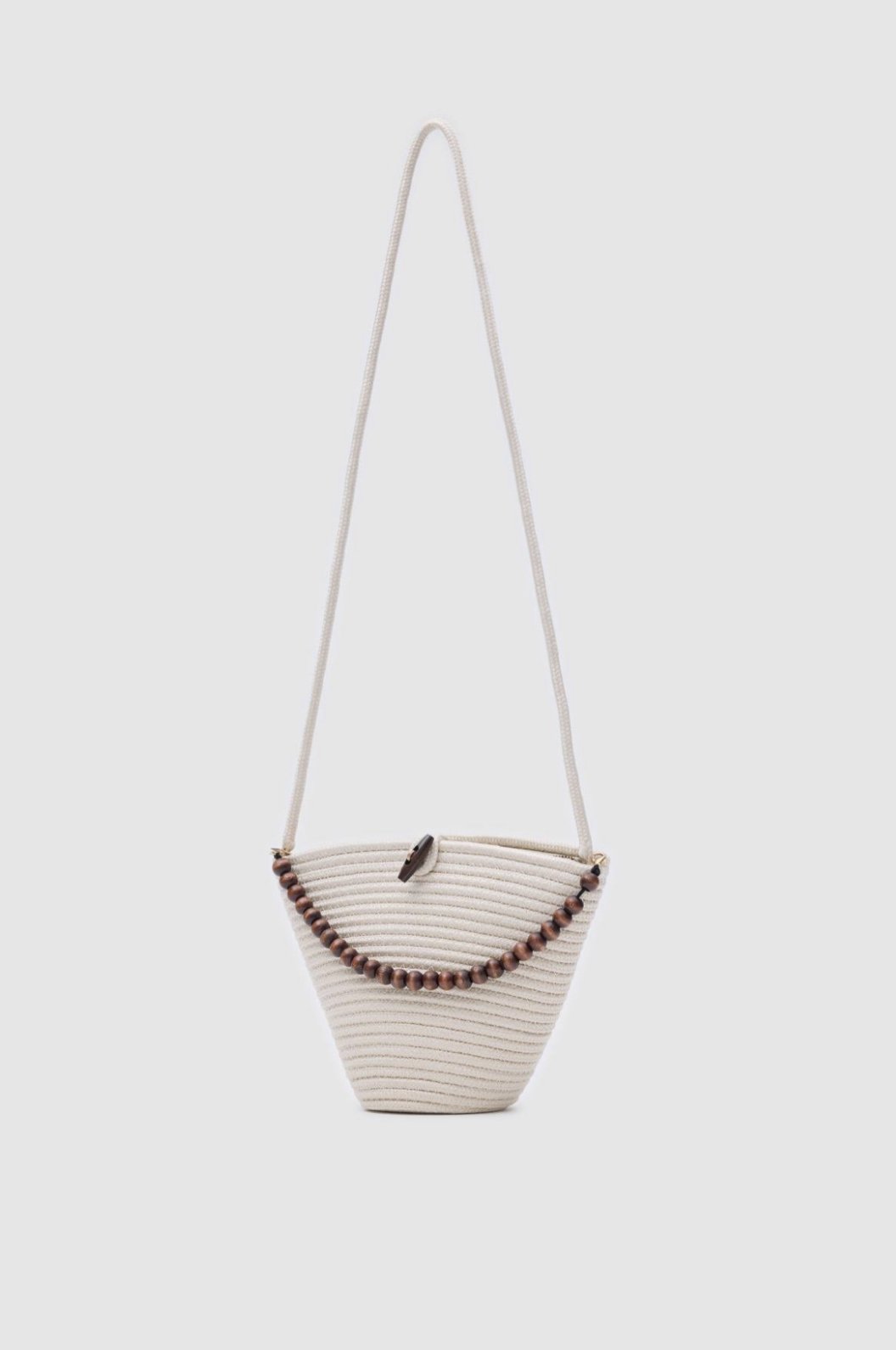 Boncuk Detaylı Hasır Çapraz Çanta Krem