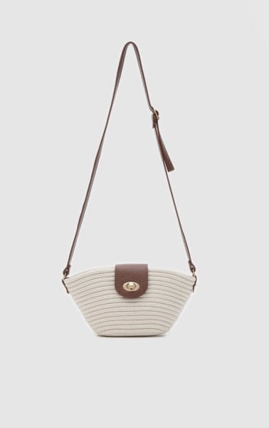 Leila Kilit Detaylı Hasır Çapraz Çanta Krem