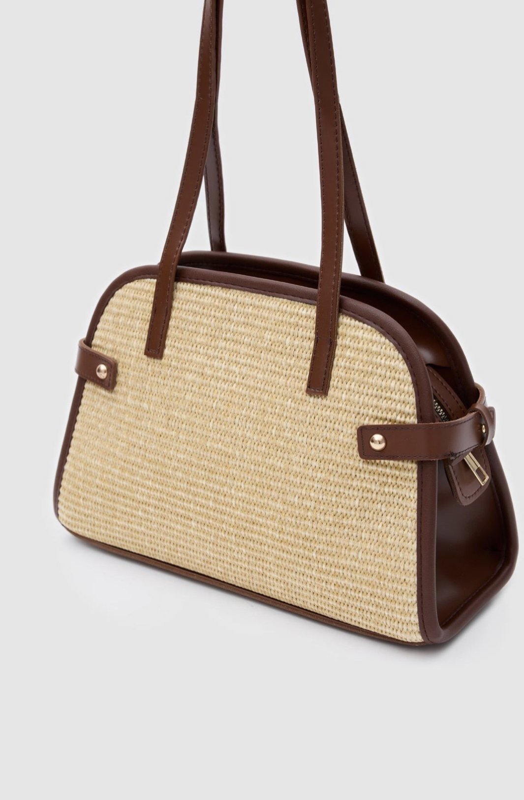 Elba Vintage Hasır Omuz Çantası Fındık Kabuğu