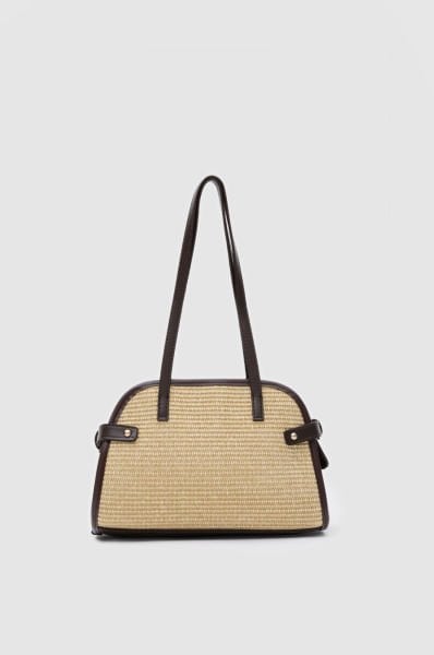 Elba Vintage Hasır Omuz Çantası Kahve