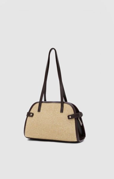 Elba Vintage Hasır Omuz Çantası Kahve