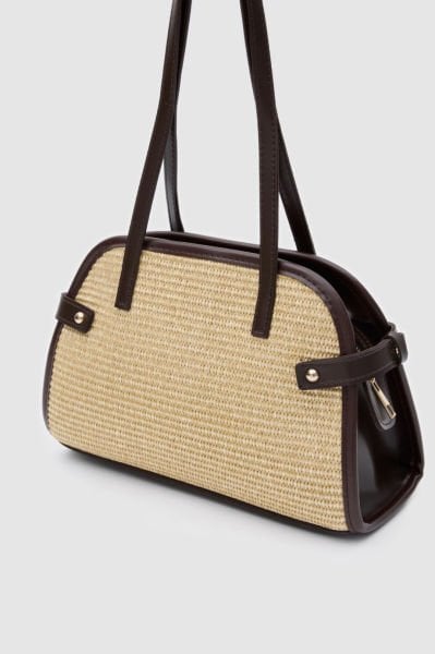 Elba Vintage Hasır Omuz Çantası Kahve