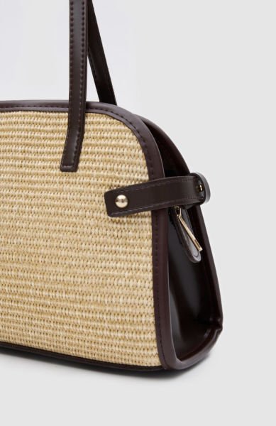 Elba Vintage Hasır Omuz Çantası Kahve