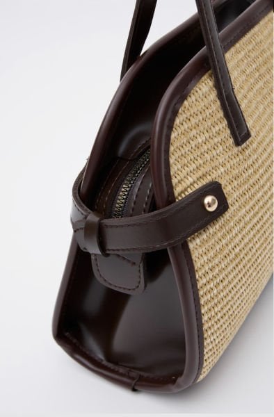 Elba Vintage Hasır Omuz Çantası Kahve