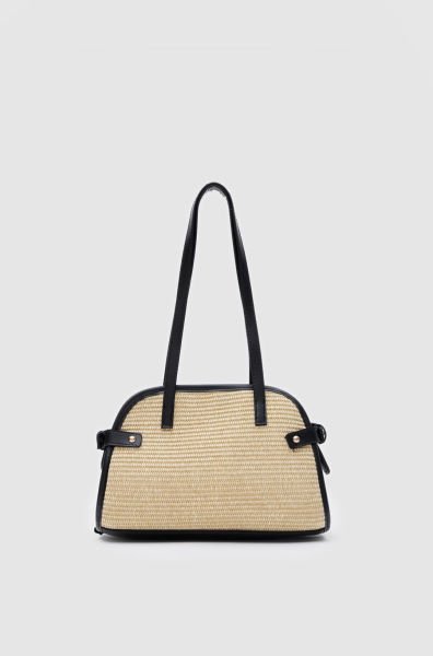 Elba Vintage Hasır Omuz Çantası Siyah