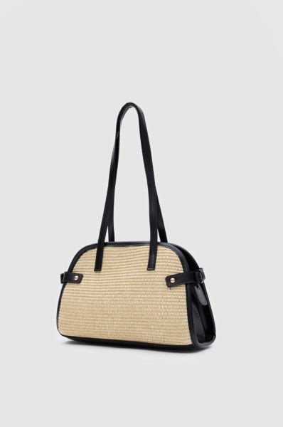 Elba Vintage Hasır Omuz Çantası Siyah