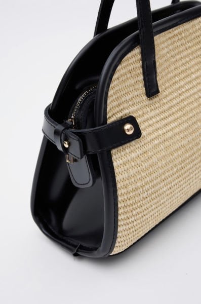 Elba Vintage Hasır Omuz Çantası Siyah