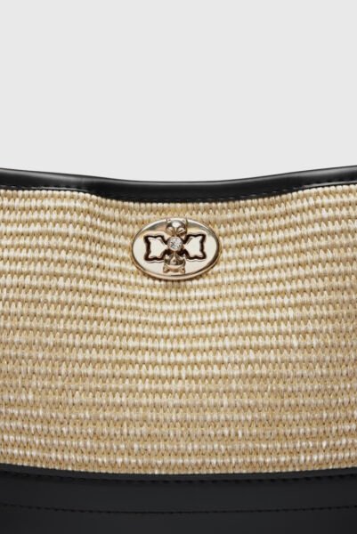 Hasır Görünümlü Kilitli Omuz Çantası Siyah