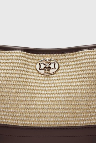 Hasır Görünümlü Kilitli Omuz Çantası Taba