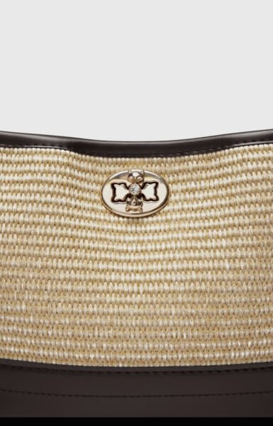 Hasır Görünümlü Kilitli Omuz Çantası Kahverengi