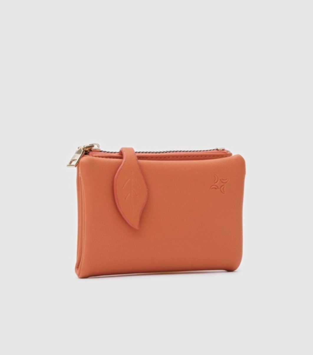 Yumuşak Deri Kadın Cüzdanı Gri Turuncu