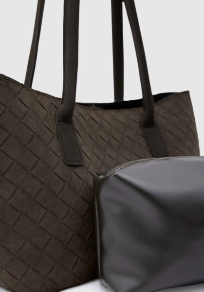 Süet Shopper Omuz Çantası Acı Kahve