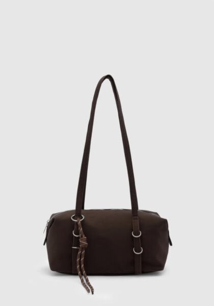 Süet Charmlı Omuz Çantası Kahve