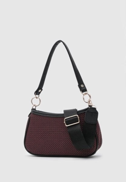 Hasır Görünümlü Baget Ve Çapraz Çanta Bordo
